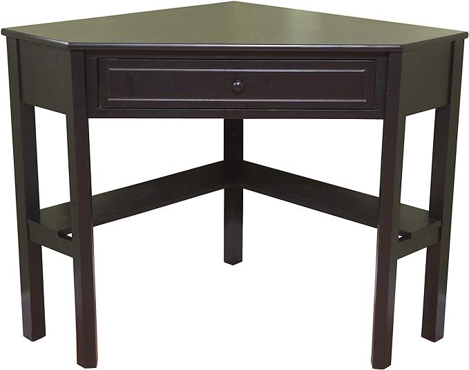 Target Marketing Systems Wood Corner Desk with One Drawer and One Storage Shelf, Black