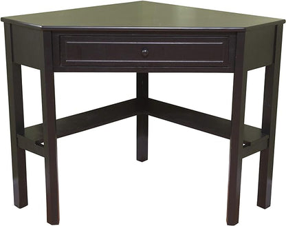 Target Marketing Systems Wood Corner Desk with One Drawer and One Storage Shelf, Black