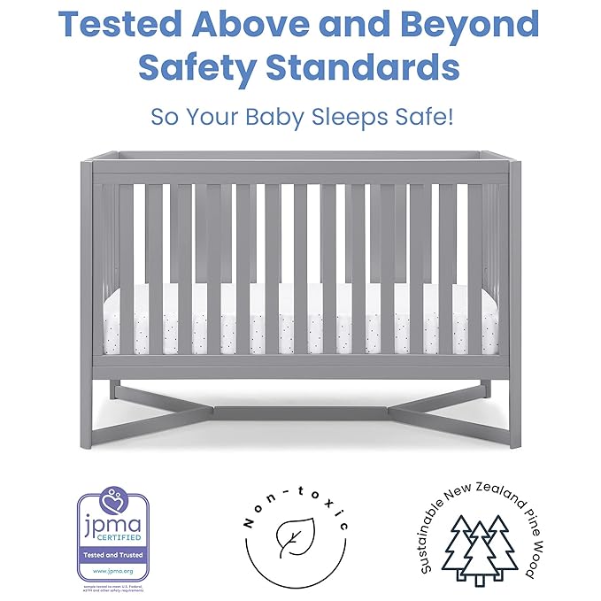 Delta Children Tribeca 4-in-1 Baby Convertible Crib + Simmons Kids Quiet Nights Crib and Toddler Mattress Made from Recycled Water Bottles/GREENGUARD Gold Certified [Bundle], Grey
