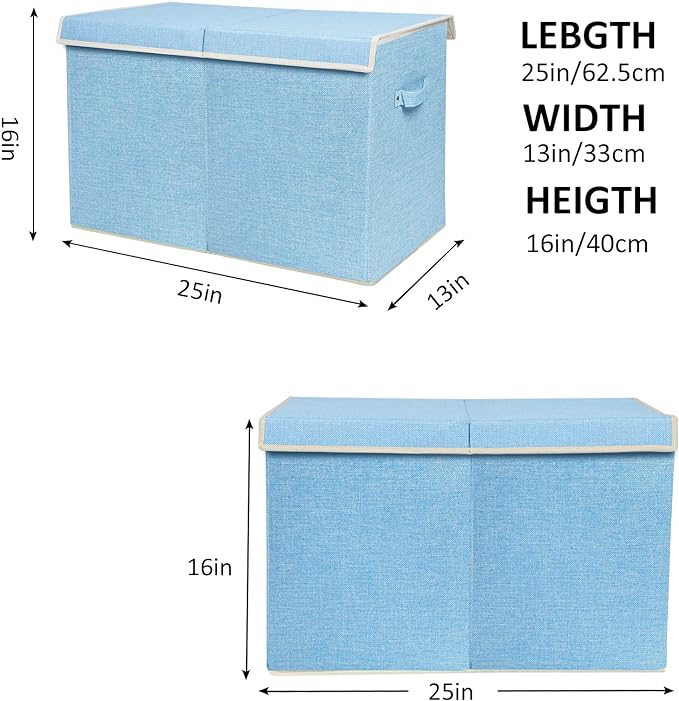 popoly Large Toy Box Chest with Lid, Collapsible Sturdy Toy Bin Storage Organizer Boxes Baskets for Kids, Boys, Girls, Nursery, Playroom, 25"x13" x16" (Linen Blue)