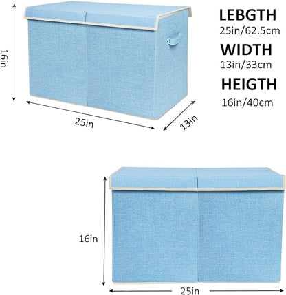 popoly Large Toy Box Chest with Lid, Collapsible Sturdy Toy Bin Storage Organizer Boxes Baskets for Kids, Boys, Girls, Nursery, Playroom, 25"x13" x16" (Linen Blue)