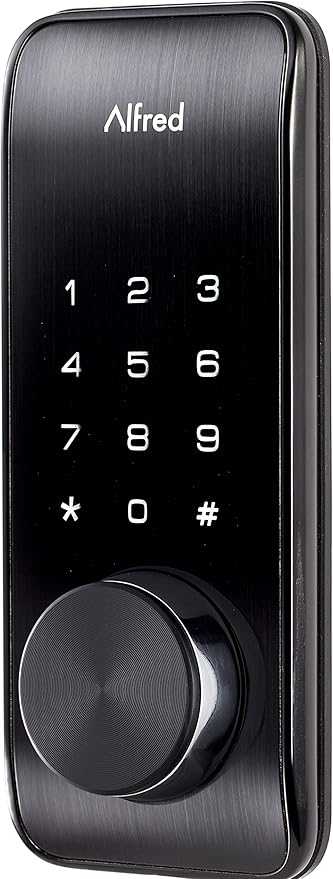 Alfred DB2-B Smart Door Lock Deadbolt Touchscreen Keypad, Pin Code + Key Entry + Bluetooth, Up to 20 Pin Codes (Black)