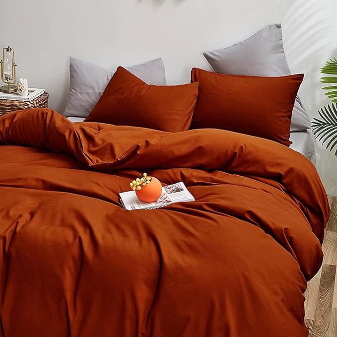 Rust Comforter Sets Burnt Orange Bedding Set Cal King Reddish Caramel Color Terracotta Bed Set 3 Pieces Women Lightweight Solid Burnt Orange Color Blanket Rust Quilts Breathable Bed Comforter