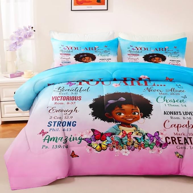Black Girl Comforter Set Queen for Kids Teens,God Says You are Comforter Set for Black Women,Black Girl Magic Bedding Set,African American Girl Bed Bedroom Set