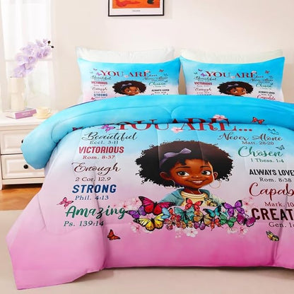 Black Girl Comforter Set Queen for Kids Teens,God Says You are Comforter Set for Black Women,Black Girl Magic Bedding Set,African American Girl Bed Bedroom Set