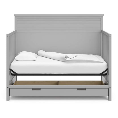 STORKCRAFT Homestead 5-in-1 Convertible Crib with Drawer (Pebble Gray) – GREENGUARD Gold Certified, Crib with Drawer Combo, includes Nursery Storage Drawer, Converts to Toddler Bed and Full-Size Bed
