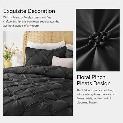 BEDELITE Black Twin Comforter Set for Girls - 2 Peices Boho Pintuck Bedding Comforter Sets, Lightweight Soft & Warm Twin Bedding Sets with 1 Pillowcase for All Season