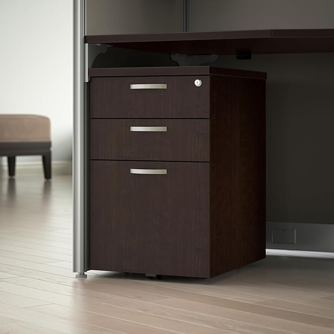Bush Business Furniture Office in an Hour 3 Rolling File Cabinet | Mobile Under Desk Drawers for Letter, Legal, and A4-size Document Storage, Mocha Cherry