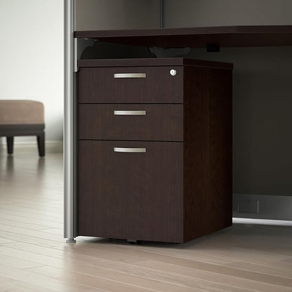 Bush Business Furniture Office in an Hour 3 Rolling File Cabinet | Mobile Under Desk Drawers for Letter, Legal, and A4-size Document Storage, Mocha Cherry