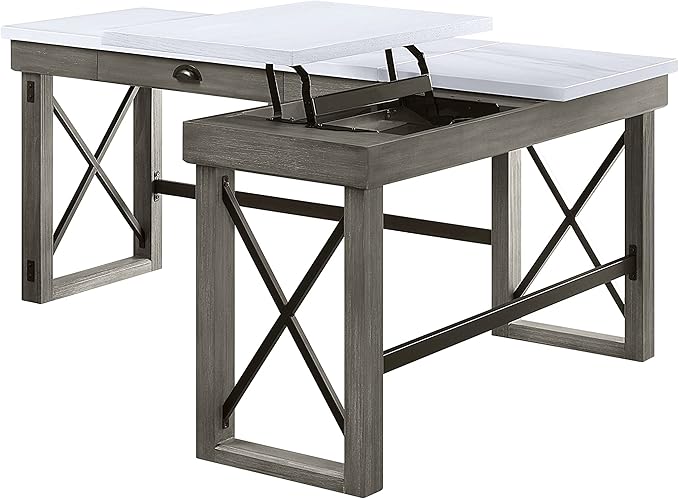 NicBex Laik-DW-00059-DX Desks, 67" W x 55" D x 30" H, White+Gray