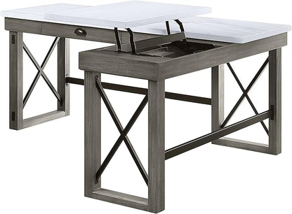 NicBex Laik-DW-00059-DX Desks, 67" W x 55" D x 30" H, White+Gray