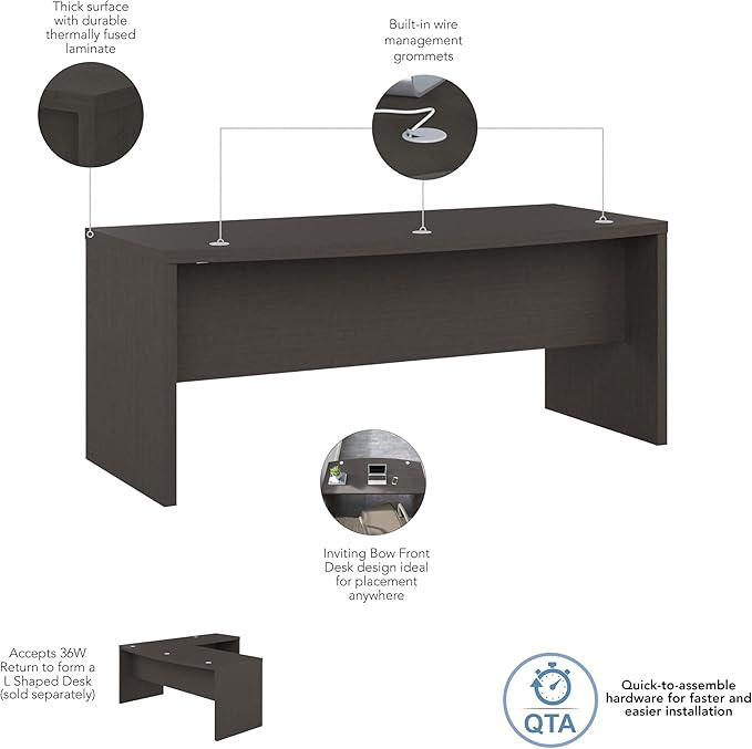 Bush Business Furniture Echo Bow Front Desk, 72W, Charcoal Maple