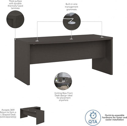Bush Business Furniture Echo Bow Front Desk, 72W, Charcoal Maple