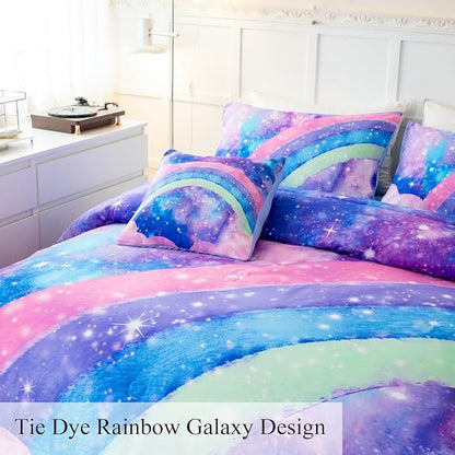 Tie Dye Comforter Girls Twin Comforter Set, 6 Pieces Colorful Rainbow Bed in A Bag, Pastel Gradient Galaxy Bedding Sets with Sheets, Comforter and Pillowcases for Teens Kids