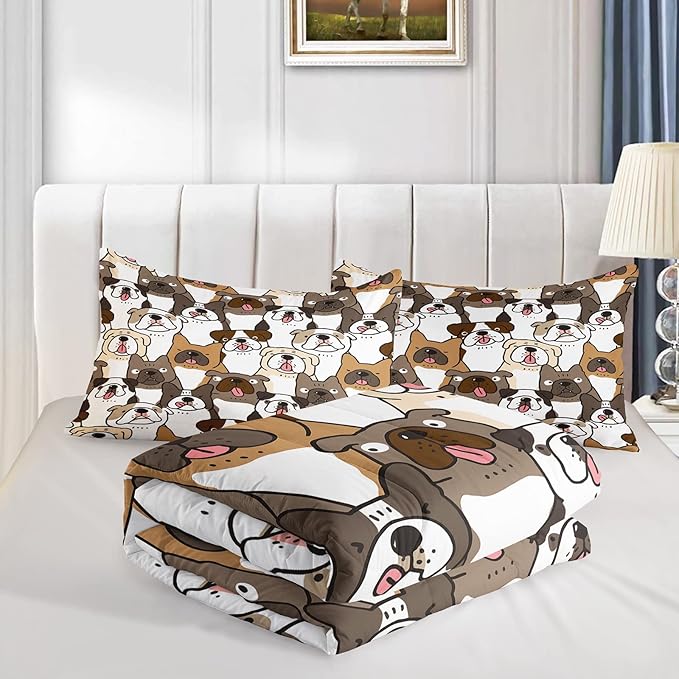 Kawaii Dog Comforter Queen Size,Dogs Comforter Set for Kids Teens Girls Boys,3Pcs Bedding Set Printed Comforter with 2 Pillowcases,Down Alternative,Soft and Lightweight，Queen Size