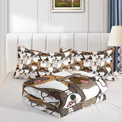 Kawaii Dog Comforter Twin Size,Dogs Comforter Set for Kids Teens Girls Boys,3Pcs Bedding Set Printed Comforter with 2 Pillowcases,Down Alternative,Soft and Lightweight，Twin Size