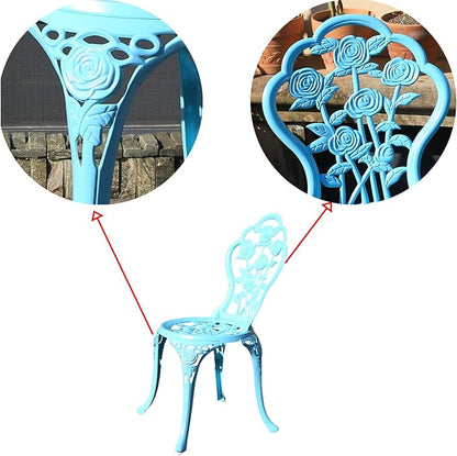 KAI LI Outdoor Furniture Bistro Set with Rose Pattern 1 Table 2 Chairs for Garden Patio Porch (Rose-Light Blue)