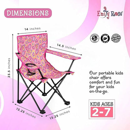 Emily Rose Kids Folding Chair | Beach Chair with Safety Lock- Camping Chair for Boyos Girls Toddler with Cup Holder & Carry Case- Tailgate, Travel, Lawn- for Indoor & Outdoor (Playful Hearts)