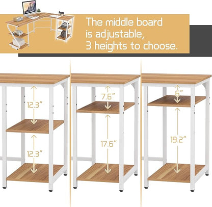 L Shaped Desk Reversible, Corner Computer L Desk with Storage Shelves, Modern Gaming Desk Workstation for Home Office, Walnut