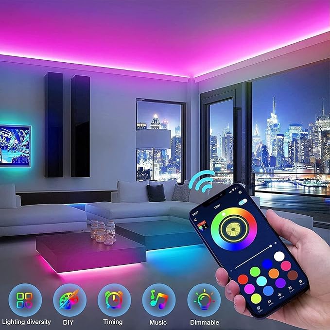 smareal Led Lights for Bedroom 100ft (2 Rolls of 50ft),Led Lights Color Changing Led Strip Lights with App Control, Led Light Strips for Room, Kitchen, Home Decoration
