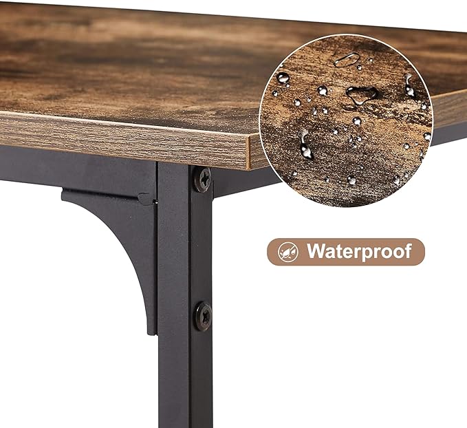 VECELO 32 Inch Small Computer Stable Writing Study Work 4 Hooks Adjustable Feet Wooden Desk for Home,Bedroom,Rusic Brown, 32Inches