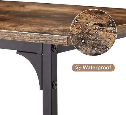 VECELO 32 Inch Small Computer Stable Writing Study Work 4 Hooks Adjustable Feet Wooden Desk for Home,Bedroom,Rusic Brown, 32Inches