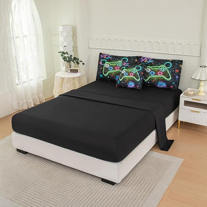 NINENINE 6PCS Gamer Bedding Sets for boys,Twin Comforter Sets for Boys, Gaming Bedding Sets for boys gamer Bedding Comforter Sheet Set(1Comforter,1Flat Sheet,1Fitted Sheet,1Cushion Cover,2Pillowcases