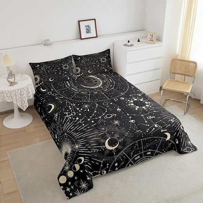 Feelyou Sun and Moon Comforter Set Boho Exotic Bedding Set Galaxy Astrology Comforter for Boys Girls Children Teens Bedroom Decor Chic Cute Luxury Zodiac Signs Duvet Set Twin Size Quilt Set