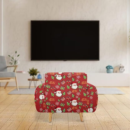 FKELYI Christmas Decor Red Sofa Slipcover for Living Room Santa Claus Sofa Couch Cover with Elastic Bottom Non-Slip Furniture Protector S