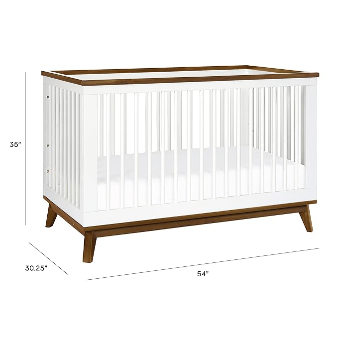 Babyletto Scoot 3-in-1 Convertible Crib with Toddler Bed Conversion Kit in White and Natural Walnut, Greenguard Gold Certified
