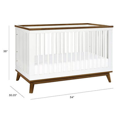 Babyletto Scoot 3-in-1 Convertible Crib with Toddler Bed Conversion Kit in White and Natural Walnut, Greenguard Gold Certified
