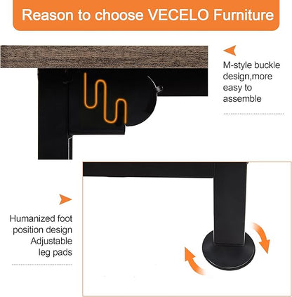 VECELO L Shaped Computer Corner Desk with CPU Stand/PC Laptop Study Writing Table for Home Office Workstation Wood & Metal, 66 in, Coffee + Black Leg