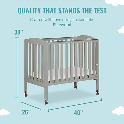 2 in 1 Folding Portable Crib in Cool Grey, Greenguard Gold Certified , 40x26x38 Inch (Pack of 1)