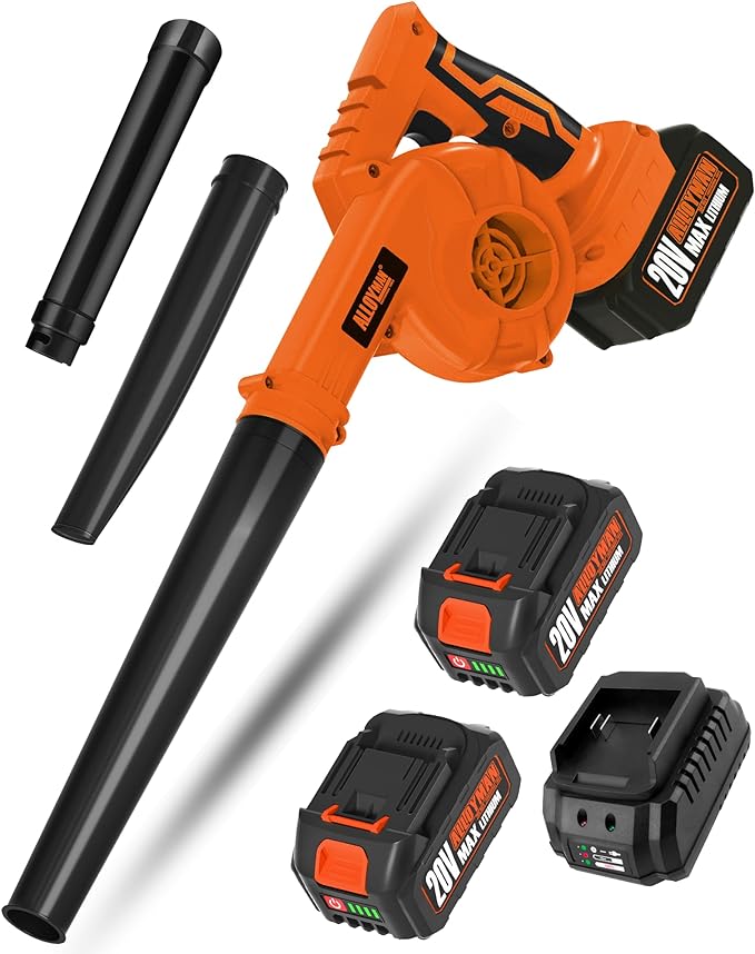 Alloyman Leaf Blower, 20V Cordless Leaf Blower, with 2 X 4.0Ah Battery & Charger, 2-in-1 Electric Leaf Blower & Vacuum for Yard Cleaning/Snow Blowing.(Orange)