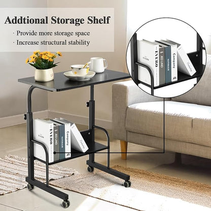 SIDUCAL Rolling Laptop Cart, Portable Laptop Desk, Computer Desk on Wheels Adjustable Height, Mobile Laptop Desk, Rolling Computer Cart, Rolling TV Cart, Small Portable Desk for Laptop, 23.6'' Black