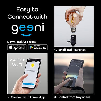Geeni Smart Light Bulb - Alexa and Google Home Compatible, Amber LED Programmable and Dimmable WiFi Light Bulb, App Controlled (G25-2 Pack)