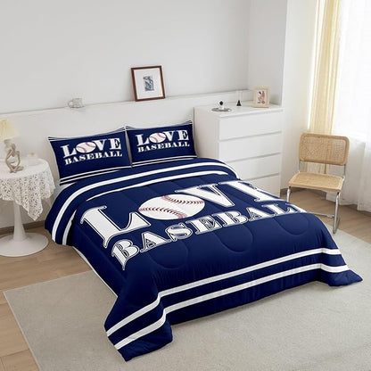 Feelyou Kids Baseball Comforter Set Queen Size Sports Game Bedding Set for Boys Girls Teens Bedroom Decor Baseball Gaming Comforter Gift for Baseball Lover Duvet Set with 2 Pillow Case