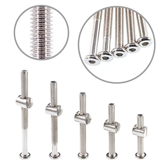 Swpeet 100Pcs Crib Hardware Screws, Nicked Plated M6 × 40/50/60/70/80mm Hex Socket Head Cap Crib Baby Bed Bolt and Barrel Nuts with 1 x Allen Wrench Perfect for Furniture, Cots, Crib Screws