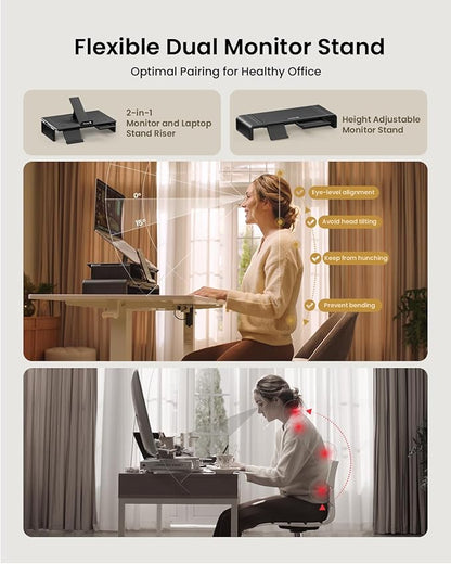 ProtoArc Standing Desk with Dual Monitor Stand Riser, 48 x 24 Inches Height Adjustable Desk with Storage, Electric Stand up Desk with Laptop Stand (Black/White)