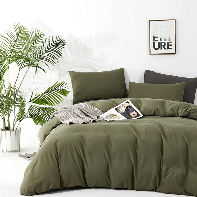 Olive Green Comforter Full Size Solid Green Comforter 3 PCs Soft Dark Green Full Size Comforter Bedding Set for All Season as Gift