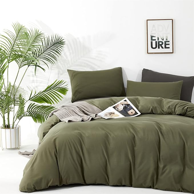 Olive Green Comforter Set King Size Solid Green Comforter 3 Pieces Soft Dark Green King Comforter Bedding Set Women Pure Olive Green King Bed Comforter Set for All Season as Gift