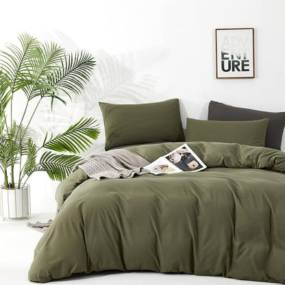 Olive Green Comforter Set Queen Size Solid Green Comforter 3 Pieces Soft Dark Green Queen Comforter Bedding Set Women Pure Olive Green Queen Bed Comforter Set for All Season as Gift