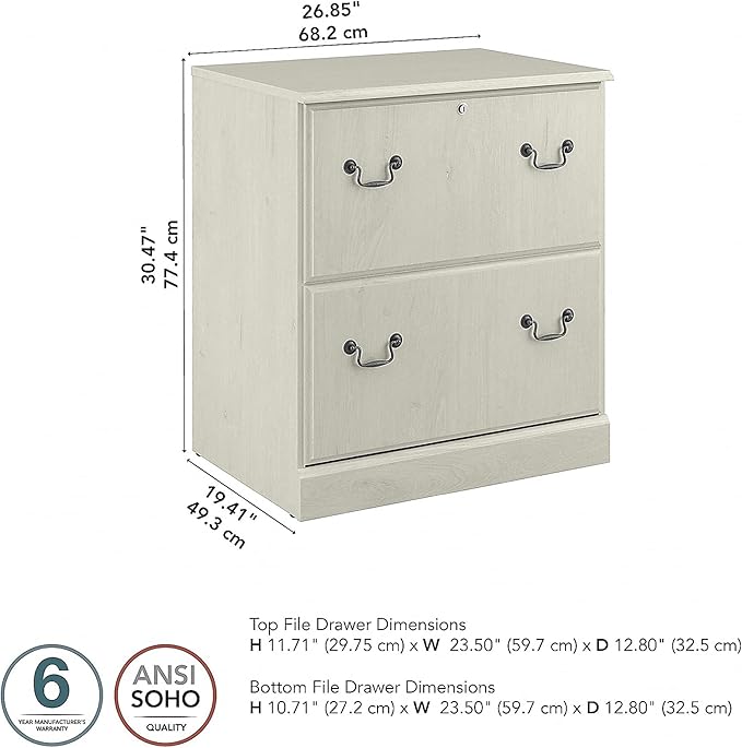 Bush Furniture Saratoga 2 Drawer Lateral File Cabinet in Harvest Cherry, Document Storage Chest for Home Office, Linen White Oak