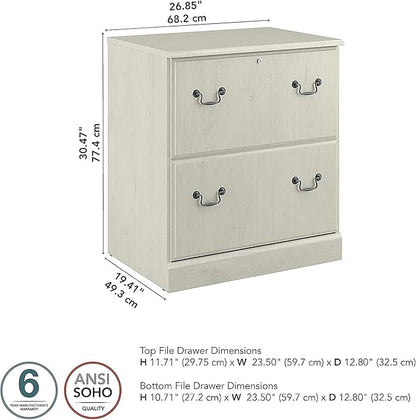 Bush Furniture Saratoga 2 Drawer Lateral File Cabinet in Harvest Cherry, Document Storage Chest for Home Office, Linen White Oak