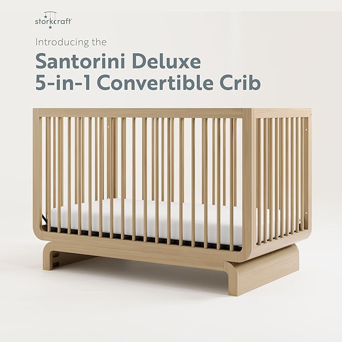 Storkcraft Santorini Deluxe 5-in-1 Convertible Crib with Bonus Toddler Guardrail (Driftwood) – GREENGUARD Gold Certified, Toddler Guardrail Included in Box, Fits Standard Crib Mattress