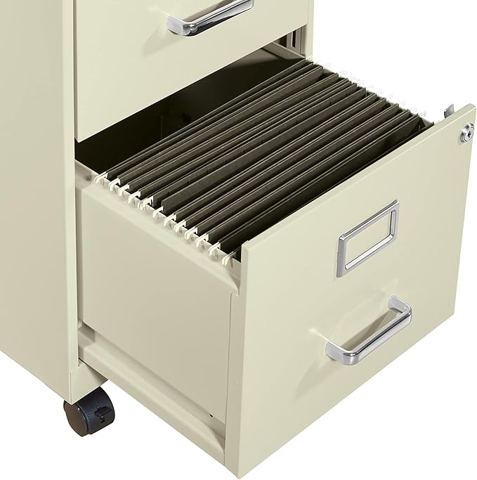 OSP Home Furnishings 2 Drawer Mobile Locking Metal File Cabinet, Tan