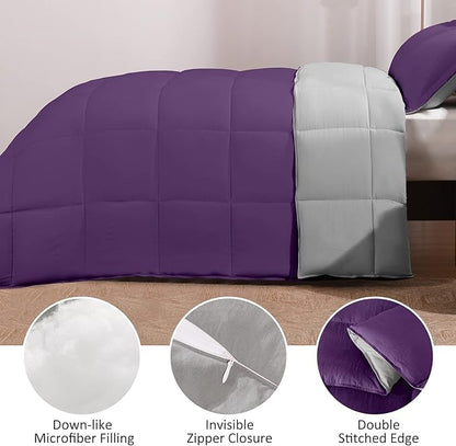 Basic Beyond Twin Comforter Set for Girls and Boys - Fluffy Twin Bed Comforter Set for All Seasons - Reversible Kids Twin Comforter Set - 2 Pieces (1 Comforter + 1 Pillow Sham) - Purple/Grey