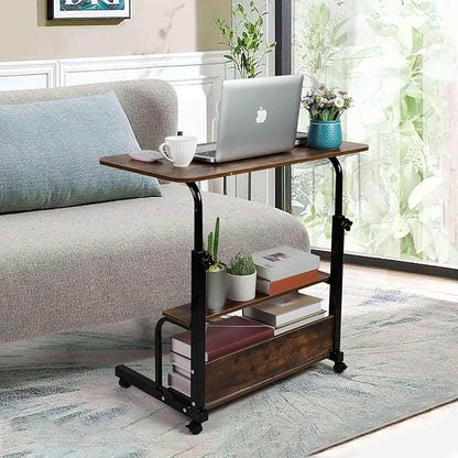 Adjustable Home Office Computer Desk Writing Desk with Storage Shelves Simple Style Workstation for Home Office Small Spaces Storage Table with Wheels Mobile Convenient Brownish, XY-1