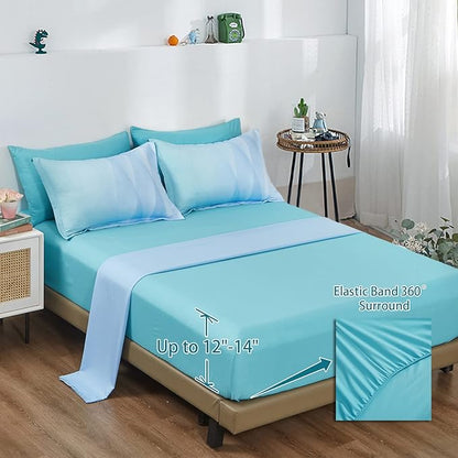 Girls Comforter Set Queen Size Colorful Ombre Blue Yellow Rainbow Bedding Set 7 Pieces Bed in A Bag for Teen Girls Women(1 Comforter, 1 Flat Sheet, 1 Fitted Sheet, 2 Pillow sham, 2 Pillowcases)