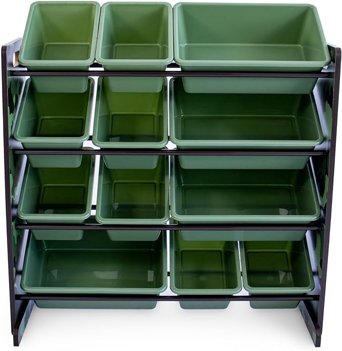 Humble Crew, Army Green Camo Hunter Toy Organizer with 12 Plastic Storage Bins